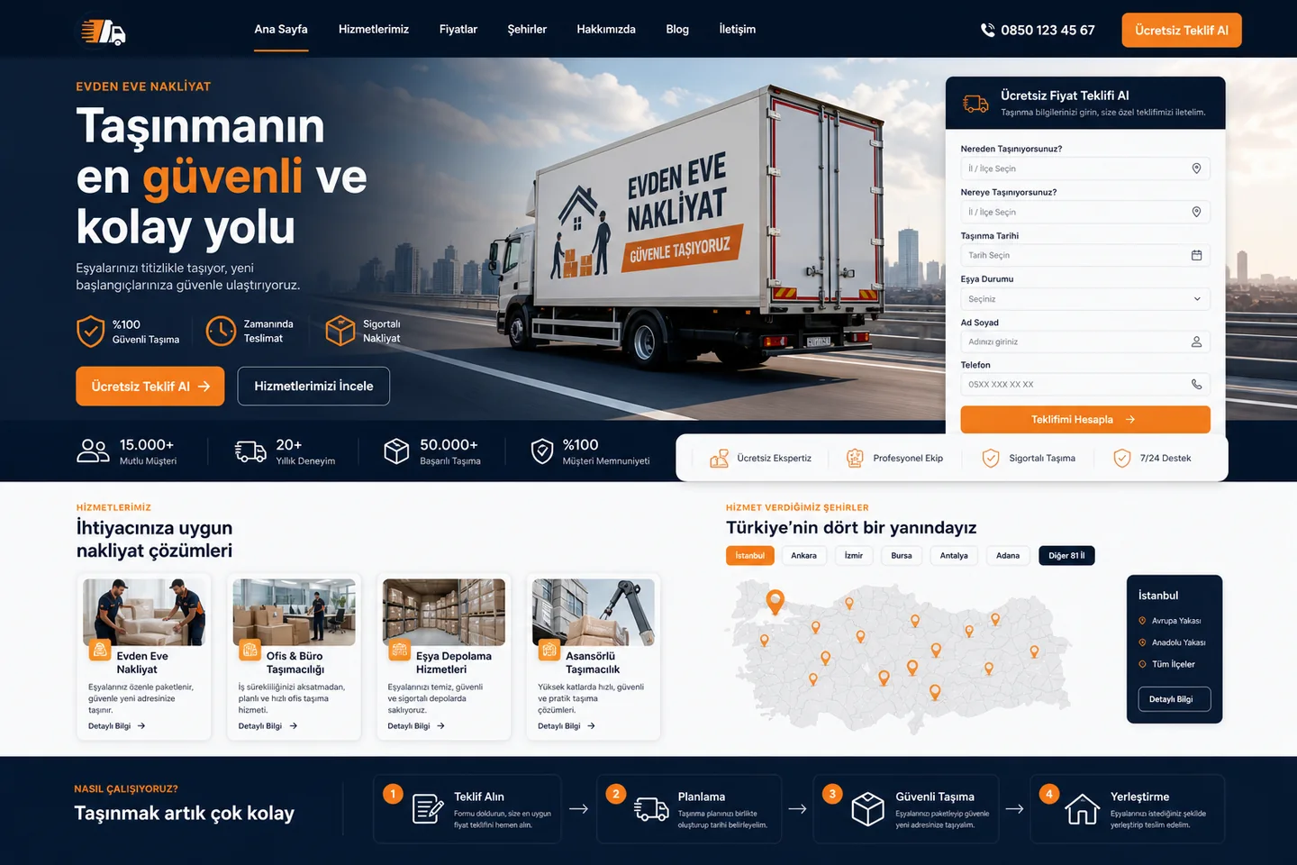 Nakliye Web Sitesi Demo için hazırlanmış örnek yapı